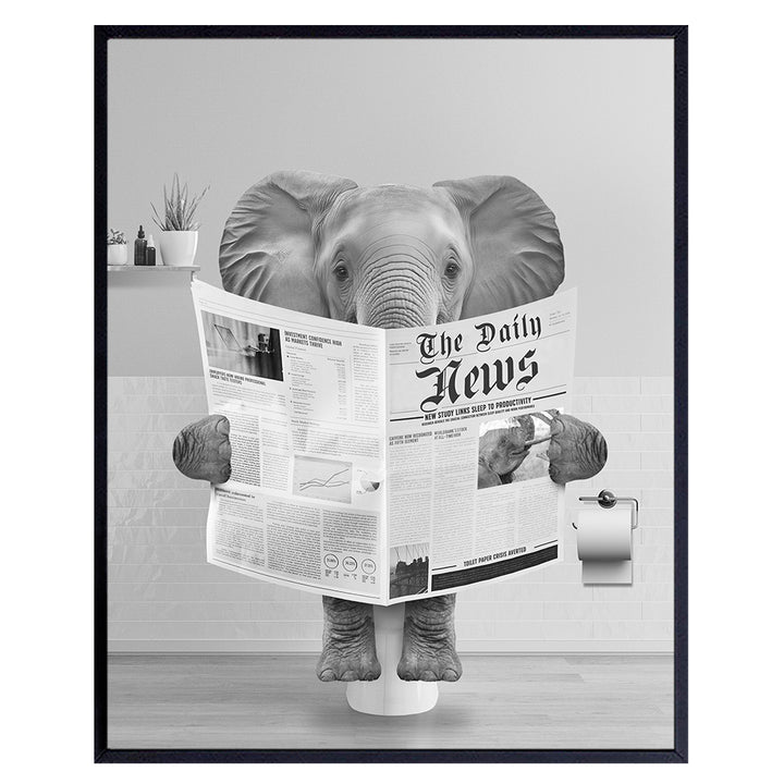 Funny Bathroom Wall Decor for Men - Bathroom Wall Art & Decor - Elephant Wall Art - Jungle Theme Decor - Small Bathroom Decor - Bath Wall Art - Powder room Poster Guest Bath Pictures 8x10 UNFRAMED