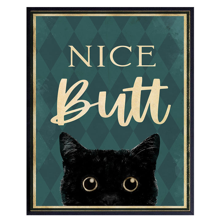 Nice Butt Bathroom Decor - Cat Wall Decor - Funny Bathroom Wall Art - Cat Bathroom Decor - Bath Wall Decor - Bathroom Decorations for Women, Kitty, Kitten, Pet, Animal Lover - Powder Room Wall Art