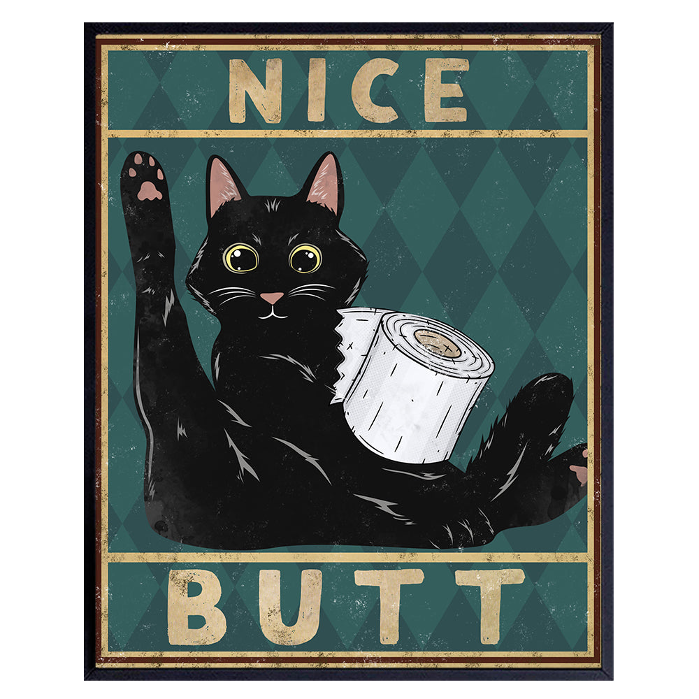 Nice Butt Bathroom Decor - Cat Bathroom Decor - Bathroom Wall Art - Bath Wall Decor - Guest Bathroom Wall Decor - Cat Wall Art - Restroom Decorations - Powder Room Decor - Funny Bathroom Poster