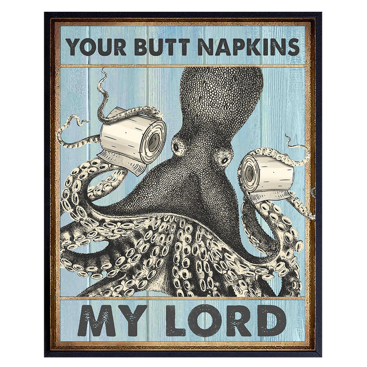 Beach Nautical Bathroom Decor - Octopus Bathroom Wall Art - Butt Napkins - Bath Wall Decor- Funny Bathroom Decor- Guest Bathroom Decorations - Toilet Paper Wall Art - Restroom Sign - Powder Room Decor