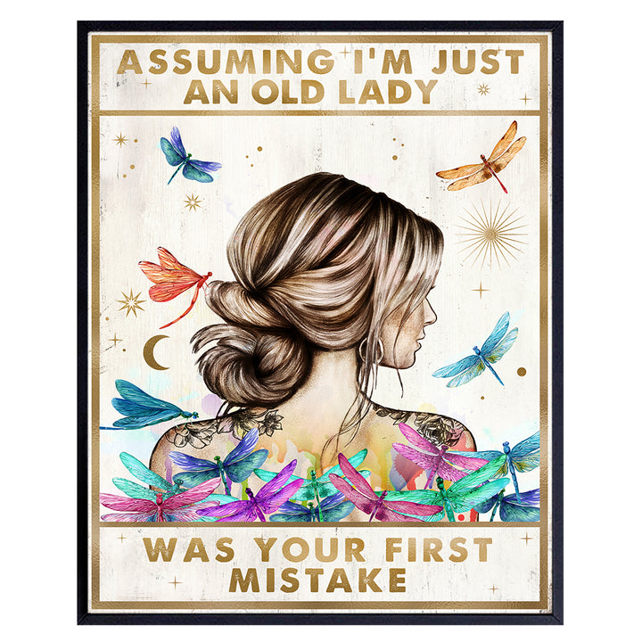 Boho-chic Wall Art & Decor - Assuming I'm Just An Old Lady - 40th 50th 60th 70th Birthday Gift for Women BFF, Grandmother Gift - Best Friend Birthday Gifts - Funny Birthday decoration Poster UNFRAMED