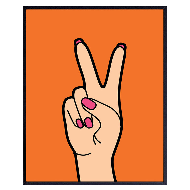 Orange Peace Sign Decor - Preppy Wall Art & Decor - Vintage Retro style Pop art - Eclectic Trendy Home Decor - Cute Indie Room Decor for Women, Teen Girls Bedroom - Boho-chic Funky Living room Decor