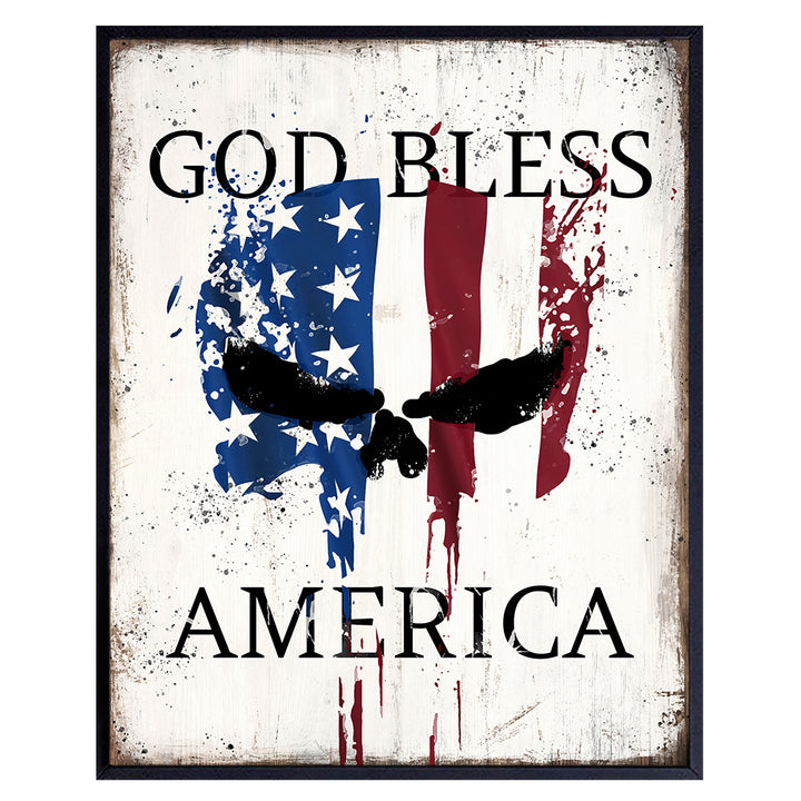 The Punisher American Flag Wall Decor - Patriotic Decor - God Bless America Sign - USA Flag Wall Art - Military Veteran Gifts - Man Cave Decor- Wall Decor for Men - Bar, Living Room, Home Office Decor