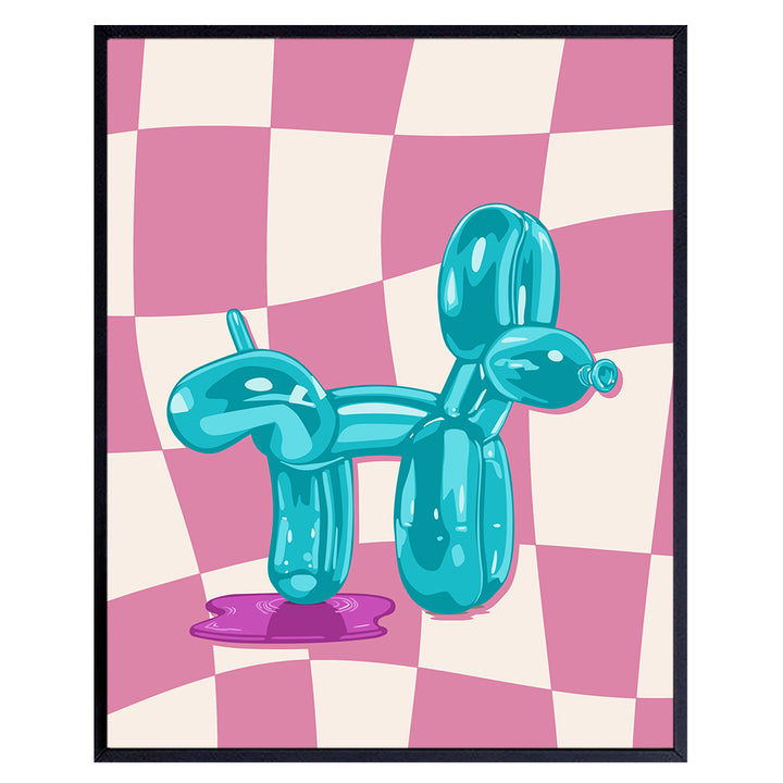 funny Decorations Pop art Wall Decor - Pink Purple Light Blue Bathroom Decor - Cute Teal Wall Art for Preppy, Modern, Contemporary art Fan, Teens, Girls, Women - Trendy Balloon Dog Room Decor Poster