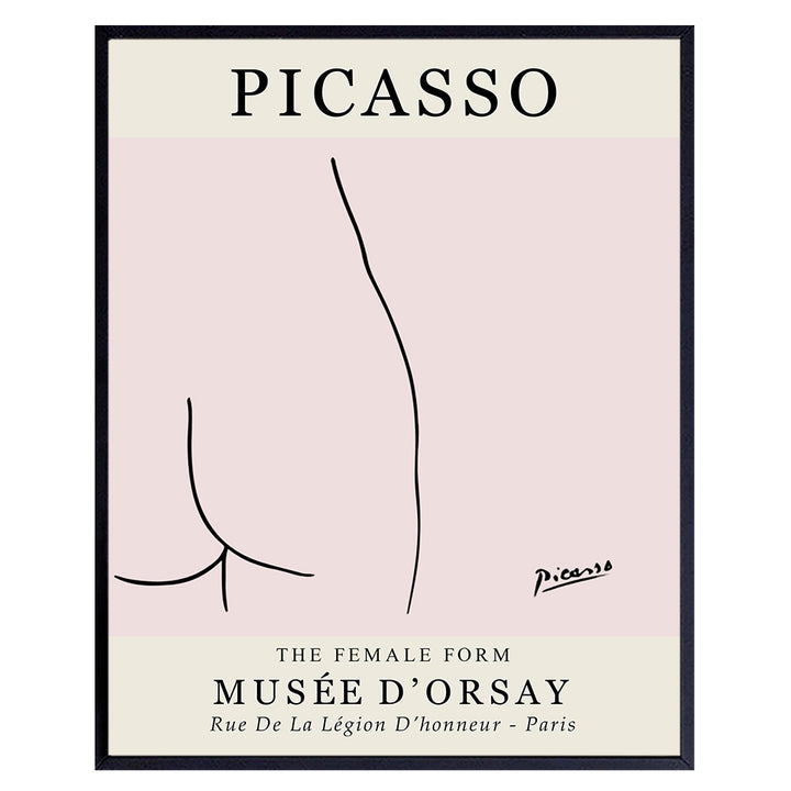 Pablo Picasso Poster 8x10 - Mid-Century Modern Wall Decor - Pink Bathroom Decor - Minimalist Wall Decor- Abstract Art - Line Art Wall Decor - Gallery Wall Art - Museum Poster - Art Gifts for Women