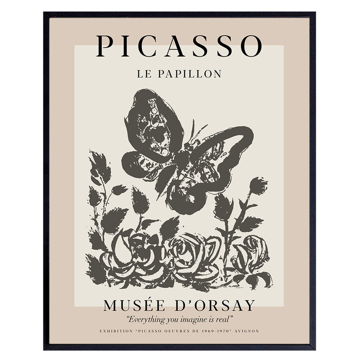 Pablo Picasso Poster Wall Art & Decor - 8x10 Modern Wall Art Prints - Gallery Wall Art - Museum Poster - Contemporary Wall Art - Butterfly Picture - Living Room, Bedroom - Women Housewarming Gift