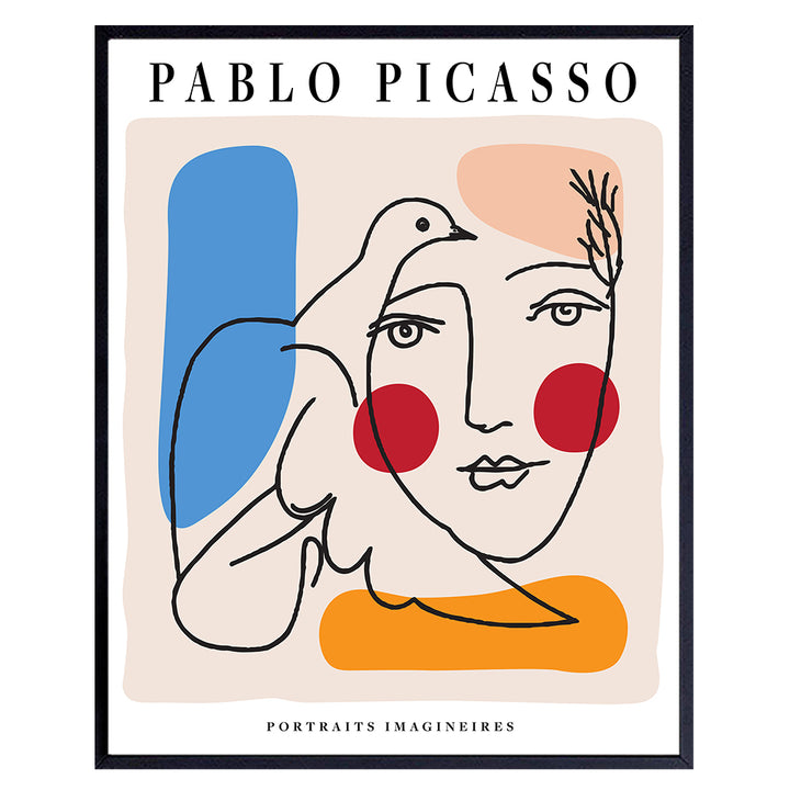 Pablo Picasso Wall Art & Decor Poster - 8x10 Abstract Mid Century Modern Contemporary Wall Art - Minimalist Museum Poster - Gallery Wall Art - Dove of Peace Picture - Living Room, Bedroom, Home Office