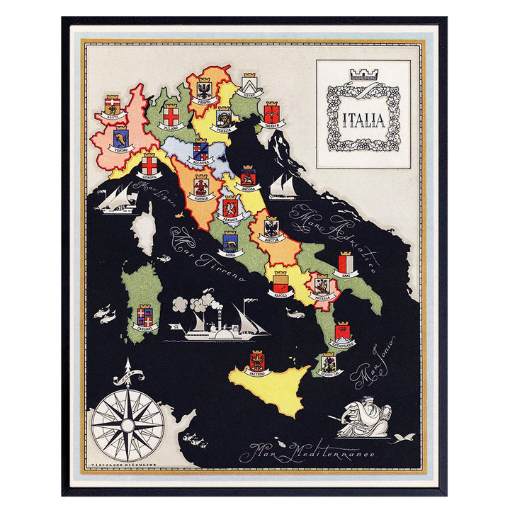 Map of Italy Poster 8x10 - Italian Home Decor - Vintage Retro Style Italian Map Wall Art - Italian Gifts - Rome Tuscany Florence Venice - Travel Map