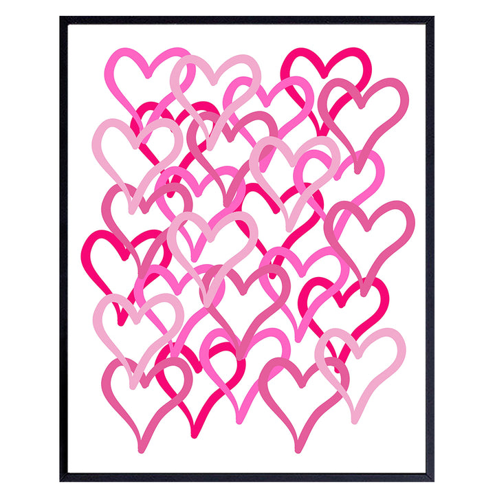 Heart Art Baby Nursery Decor - Pink Room Decor for Infants, Toddlers, Kids - Preppy Wall Decor for Women, Teens - Trendy Room Decor for Tween Girls Bedroom - Cute Love Poster - Romantic Decorations