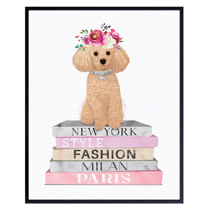 Wall Art for Dogs - Wall Decor for Dogs - Yellowbird Art & Design Fashion Wall Decor - Pink Womens Girls Bedroom Decor Nursery Living room Baby Room Decor Poster - Poodle Dog decoration UNFRAMED 8x10