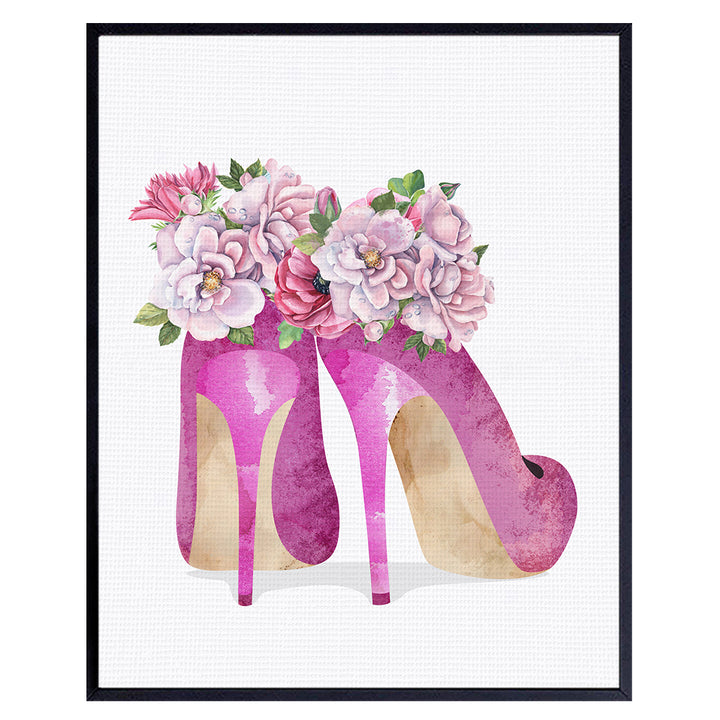 Glam Wall Decor - Fashion Wall Decor - Fashion Design Poster - Bedroom Decor for Women Girls - High Fashion Wall Art - Living Room Decor - Luxury Decor - Luxe Decor - Pink Couture High Heel Shoes