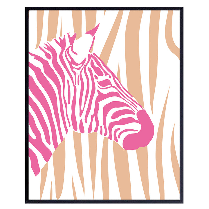 Zebra Print Minimalist Wall Decor - Mid Century modern Wall Decor - Zebra Wall Decor - Preppy Trendy Wall Decor for Women - Orange Pink Room Decor, Living room Decor Aesthetic - 70s Chic Home Decor