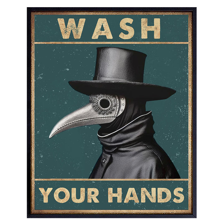 Bathroom Sign Plague Doctor Decor - Wash Your Hands Gothic art funny Sayings, Quotes - Crow Raven Creepy Bathroom Decor Wall Art - Medieval Powder room Restroom Sign - Witchcraft Supplies, Pagan Gifts