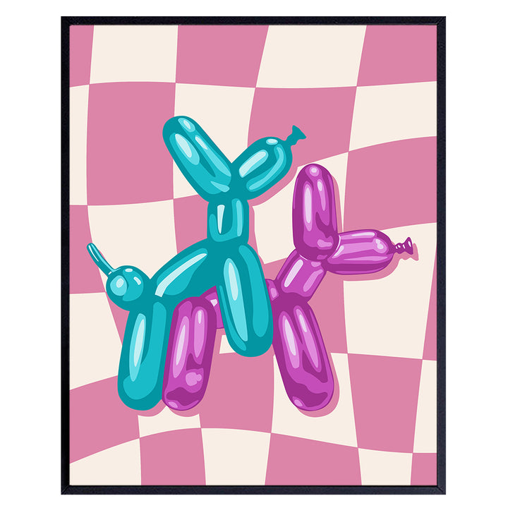 Blue Purple pop Art Decor - Pink Dorm Decorations for Girls Bedroom, small Apartment - Contemporary art for Living Room - Cute Trendy Modern art Balloon Dogs - funny Bathroom Decor Aesthetic Wall Art