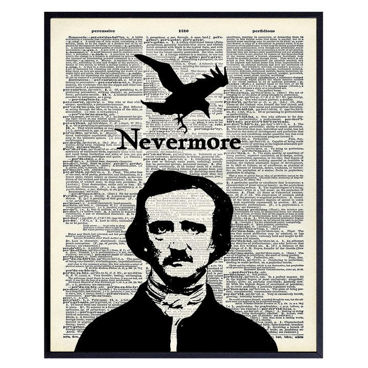 Gothic Edgar Allan Poe Decor - The Raven Poster 8x10 - Goth Room Decor - Creepy Vintage Wall Art - Nevermore Halloween - The Crow - Funny Unique Affordable Gift - Dictionary Art Photo Picture Print