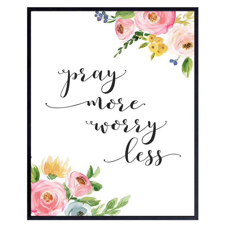 Pray More Worry Less Devotional Wall Decor - Christian Religious Gifts for Women - Inspirational Church Decorations - God Wall Decor - Bible Verse Wall Art - Prayer Wall Decor - Scripture Wall Art