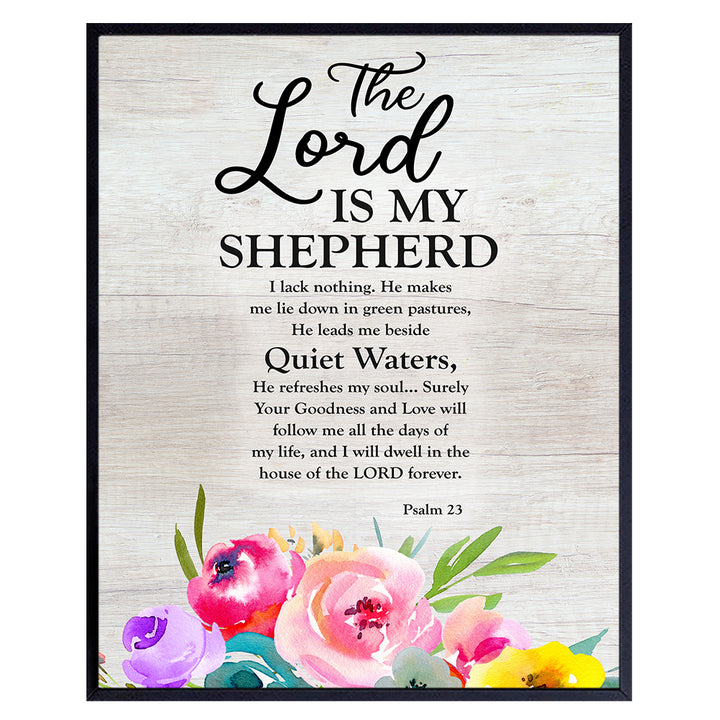 Psalm 23 - The Lord is my Shepherd Wall Art - Christian Inspirational Gifts for Women - Bible Verse Religious Wall Art - Scripture Wall Decor - Church Decorations - God Wall Art - Spiritual Wall Decor