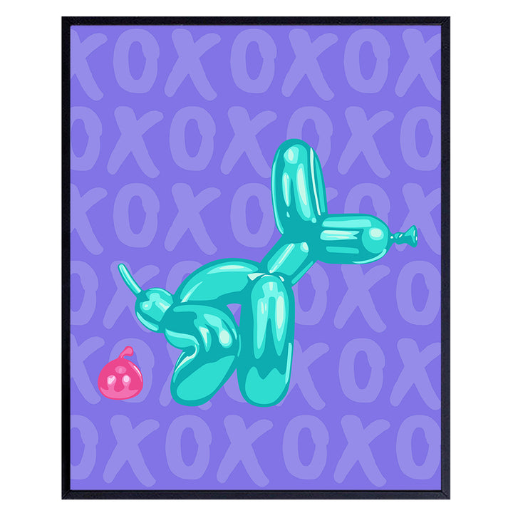 Purple Teal Blue Bathroom Accessories - Pop art Balloon Dog funny Bathroom Wall Decor - Dorm Room Decor - 60s 70s 80s Modern Bathroom Pictures - Cute Trendy Funky Kids Bathroom Wall Art Decorations