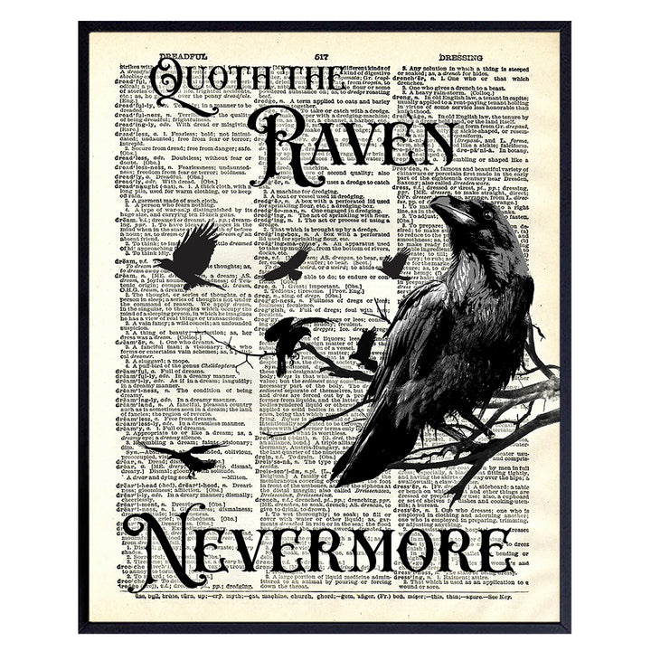 The Raven, Edgar Allan Poe, Nevermore - Medieval Decor - Gift for Wicca, Wiccan, Witchcraft, Occult Fan - Goth Room Decor - Gothic Home Decor - Creepy Scary Wall Art Picture - Halloween Decoration