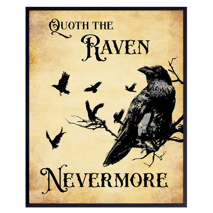 Edgar Allan Poe, The Raven, Nevermore - Gothic Home Decor - Medieval Decor - Goth Room Decor - Halloween Decoration - Gift for Wicca, Wiccan, Witchcraft, Occult Fan - Creepy Scary Wall Art Picture