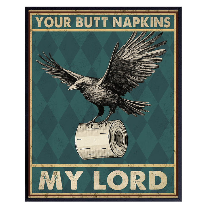 Gothic Bathroom Decor for Men - Green Bathroom Decor - Raven Butt Napkins Funny Bathroom Wall Art - Bath Decor - Pagan Wicca Wiccan Decor - Bathroom Poster - Yellowbird Art & Design Bathroom Pictures