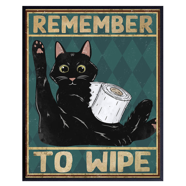 Cat Bathroom Decor - Remember to Wipe Cat Poster - Funny Bathroom Decor - Bathroom Wall Art - Bath Wall Decor - Cat Wall Art - Guest Bathroom Wall Decor - Restroom Decorations - Powder Room Decor