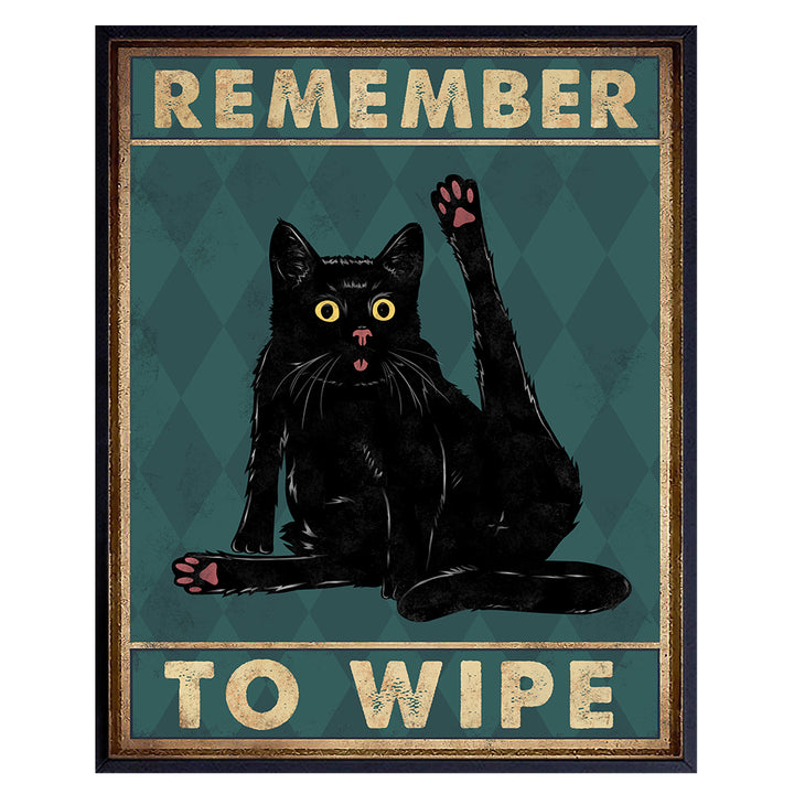 Cute Cat Bathroom Decor - Remember to Wipe Cat Poster - Funny Bathroom Accessories - Cute Bathroom Pictures - Bath Wall Decor - Guest Bathroom - Powder Room - Restroom Decorations - Cat Wall Art