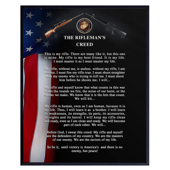 USMC American Flag Wall Art - Riflemans Creed Patriotic Decorations, Wall Art Home Decor - US Marine Corps, Semper Fi, Patriotic Gifts for Men, Military Veterans, Vets, Sniper - AK 47, M16 Photo