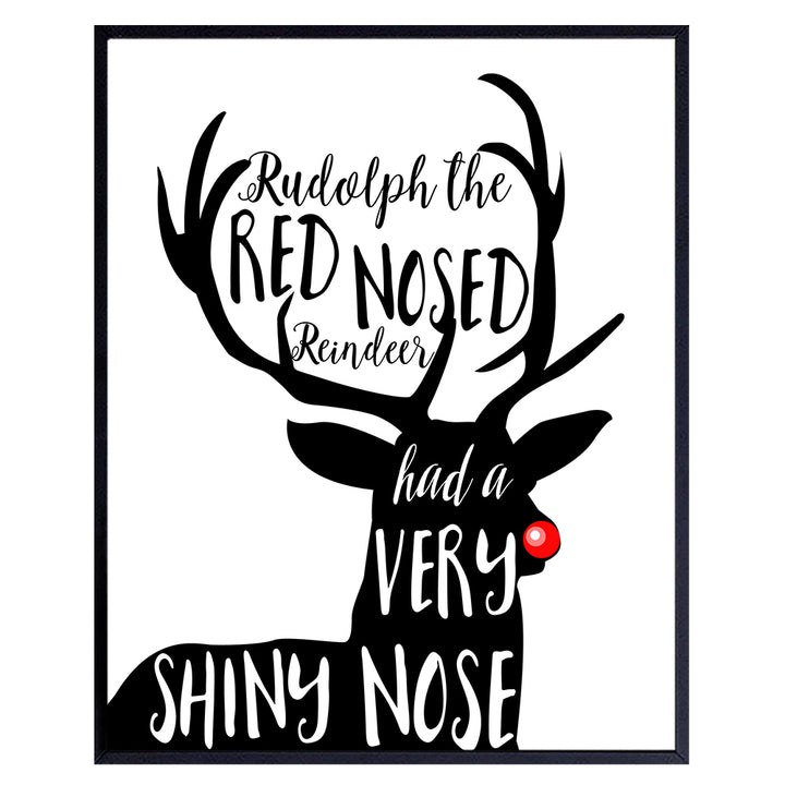 Rudolph the Red Nose Reindeer Decorations - Black Christmas Decorations - Xmas Decorations - Holiday Decorations - Cute Christmas Decorations - Christmas Wall Decor Poster - Christmas Wall Art