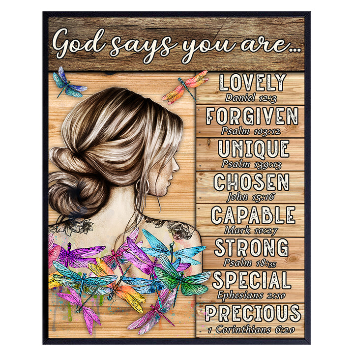 Inspirational Wall Art Motivational poster - God Says Bible Verses Wall Decor - Rustic Country Boho-chic Wall Decor - spiritual Religious Scripture Christian Gifts for Women - Yellowbird Art & Design