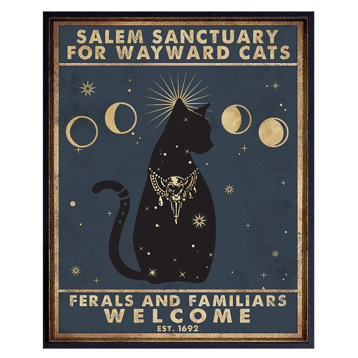 Yellowbird Art & Design Black cat Wall Art - Salem Sanctuary for Wayward Cats - Witchy Room Decor, Gifts - Pagan Decor - Celestial Decor - Wiccan, Wicca, Witch, Goth, Halloween Poster 8x10 UNFRAMED