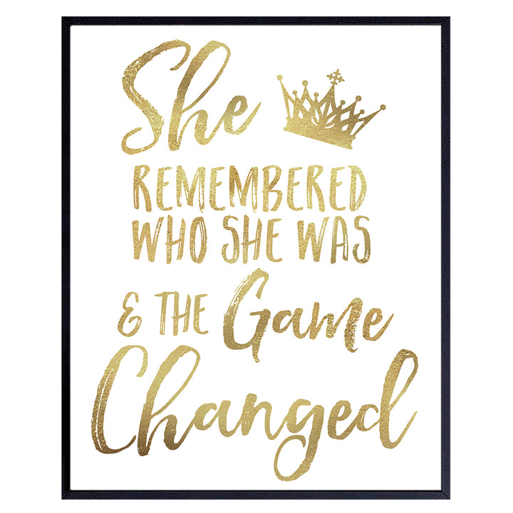 Inspirational Wall Art & Decor for Women, Teen Girls - She Remembered Who She Was And the Game Changed - Motivational Positive Quotes Sayings - Uplifting Encouragement Gifts - Uplifting Posters