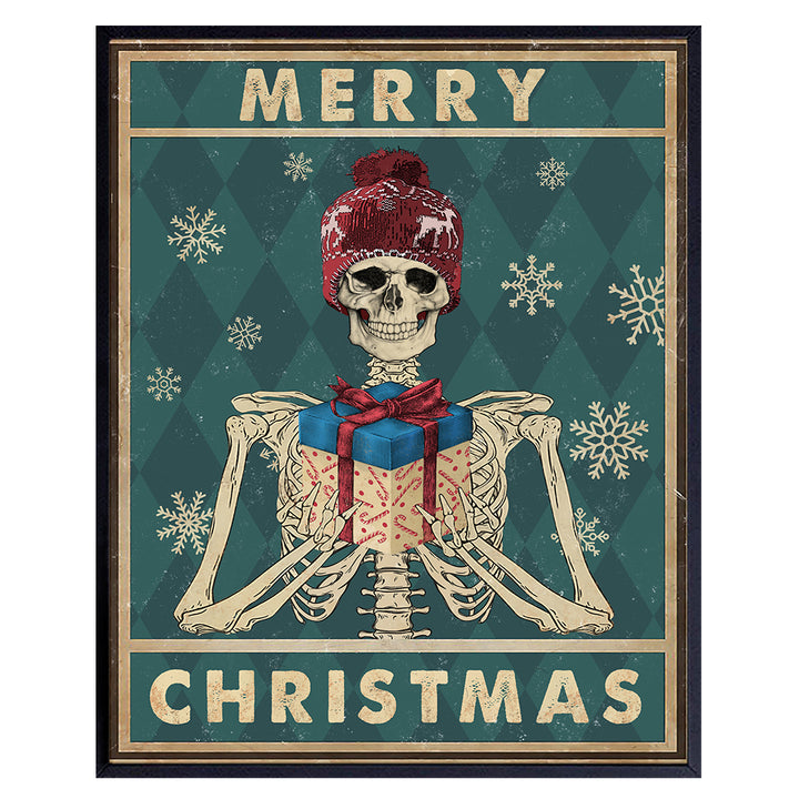 Christmas Wall Art & Decor - Funny Xmas Decorations - Gothic Goth Room Decor - Wiccan Wicca Wall Art - Pagan Gifts - Holiday Wall Decor - Skeleton decoration - Merry Christmas Sign UNFRAMED 8x10