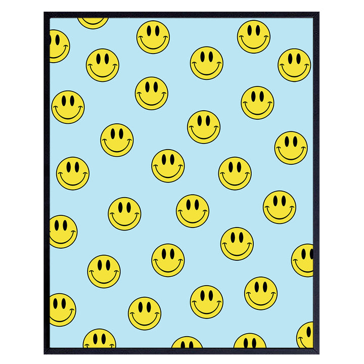 Smiley Face Wall Art decoration Poster - Blue Smile Preppy Wall Art print - Retro style Contemporary art Modern art Indie Grunge Aesthetics Room Decor Home Decor Living room Boys Bedroom UNFRAMED 8x10