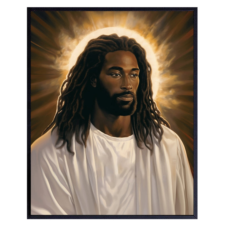 Jesus Wall Decor for Black Men - Christian Wall Art Jesus Poster for Women - Bible Verse Black Art Man cave Decor - masculine Religious Wall Art - Black pride Gifts for African Americans - God Decor