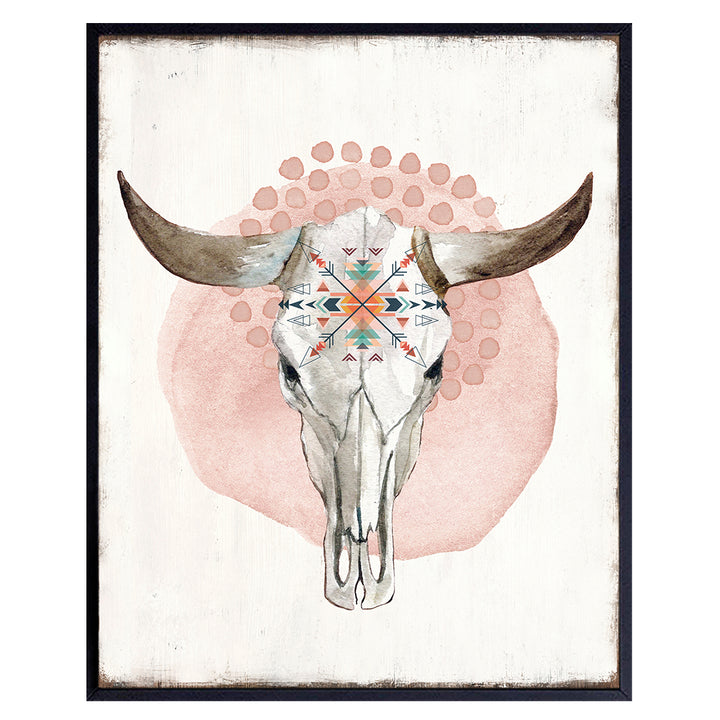 Southwest Cow Skull Wall Decor - Boho-chic Country Home Decor for Women - Rustic Western Wall Decor - Tribal Arrow Farmhouse Wall Art - Cowgirl Decorations for Woman, Girl's Bedroom, Bathroom, Office