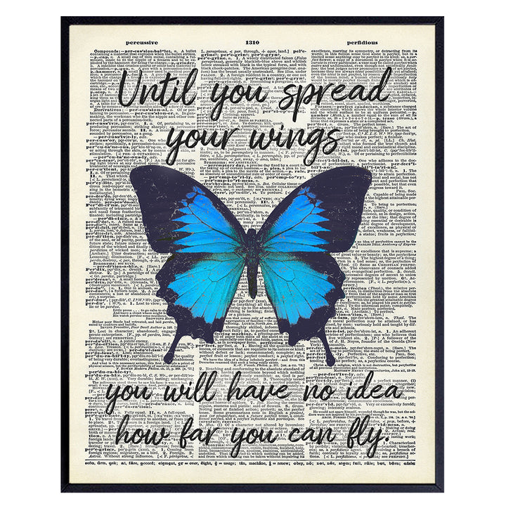 Butterfly Wall Decor - Motivational Wall Art Poster - Positive Quote Home Decor - Uplifting Encouragement Gift for Women, Girls, Teens - Inspirational Decorations for Bedroom, Office, Living Room