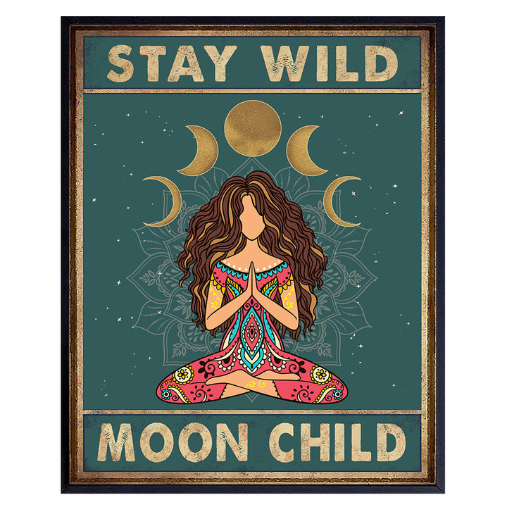 Stay Wild Moon Child Wall Art - Spiritual Yoga Gifts for Women - Boho Bohemian Wall Decor - Hippy Hippie Room Decor - New Age Zen Meditation Mandala Decor - Inspirational Positive Quotes Poster