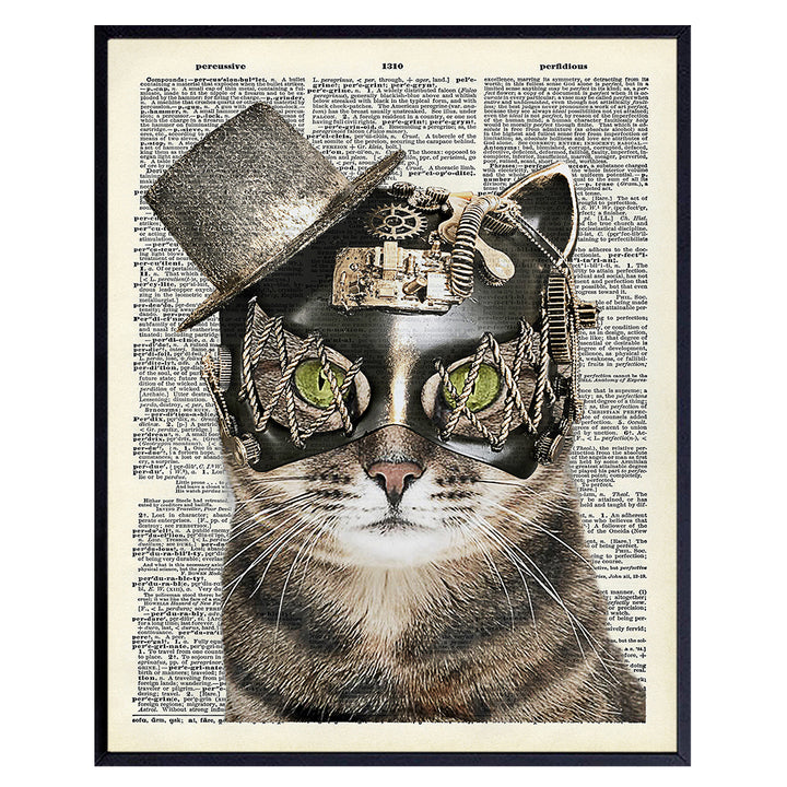 Gothic Steampunk Decor - Cat Wall Art Poster - 8x10 Goth Room Decor - Cat Gifts for Women - Medieval Decor - Renaissance Gifts - Victorian Decor - Funny Room Decor for Kitty, Kitten, Cat Lovers