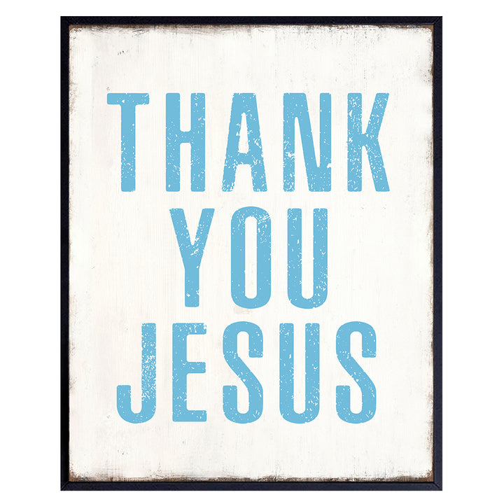 Christian Wall Art & Decor - Religious Wall Decor - Jesus Wall Art - Thankful Wall Decor - Grateful Wall Decor Poster - Blue spiritual Gifts for Women - God Wall Decor - Faith Wall Decor 8x10 Unframed