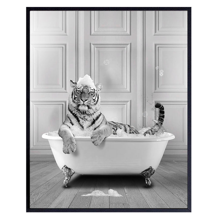 Tiger Bathroom Wall Art & Decor - Funny Bathroom Decor Wall Art - Bathroom Pictures - Bathroom Decor for Men - Modern Bathroom Accessory - Cute Bath Wall Decor - Jungle Animals Poster - Unframed