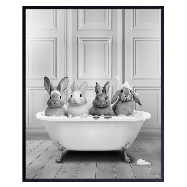 Bathroom Art Bunny Wall Decor - Rabbit Kids Bathroom Accessories for Girls - Baby Boy Bathroom Wall Decor - Cute Bathroom Decor for Women - Farmhouse Bathroom Decor - Powder room Wall Art & Decor