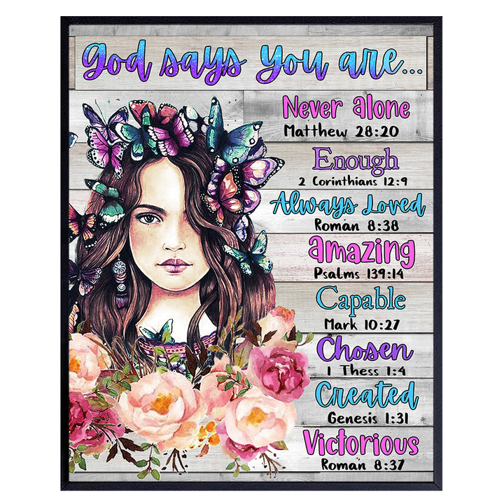 Religious Wall Art - Christian Wall Decor for Women Woman Daughter Girl - Family Wall Art - God Says spiritual Scripture - The Bible Verses Wall Decor -Christian Gift - Christianity Teen Girls Bedroom