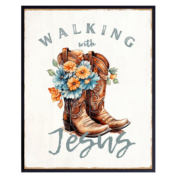 Country Decor Christian Wall Decor - Shabby chic Inspirational Wall Decor - Cowgirl Farmhouse Wall Art - Boho Wall Decor, Religious Gifts for Women - spiritual Jesus Decor, positive Quotes Wall Decor