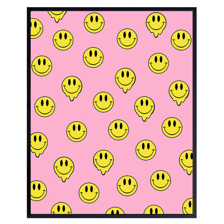 Indie Smiley Face Wall Art & Decor - Aesthetics Room Decor Poster - Yellowbird Art & Design Preppy Room Decor Retro decoration - Happy Home Decor - Pink Yellow Girl Bedroom Decor UNFRAMED 8x10