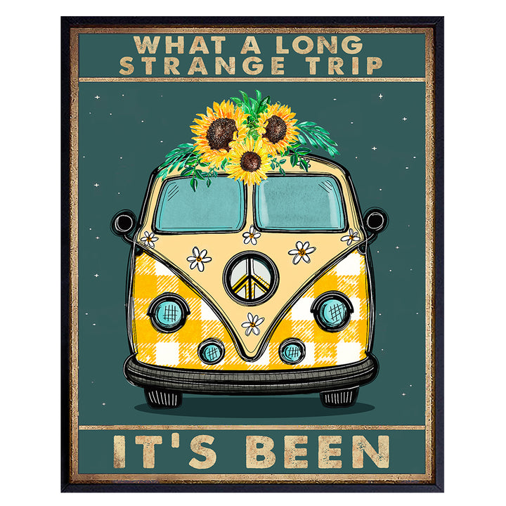 Hippie Room Decor - Boho-chic Camper Wall Art - Yellow Sunflowers Wall Decor - Retro Wall Decor - Positive Saying Quotation - Birthday decoration - Hippy Decor - 1960s 60s Wall Decor - Surfer Bus 8x10