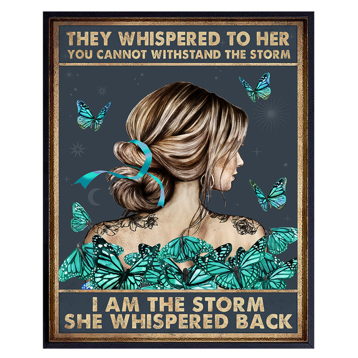 They Whispered to Her You Cannot Withstand The Storm - Inspirational Quote Wall Art - She Whispered Back I Am The Storm - Motivational Positive Encouragement Gifts for Women - Boho Print Decoration