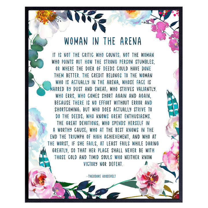 Man In the Arena Wall Art - Motivational Gifts for Women - Inspirational Gifts for Women - Encouragement Gifts for Women - Positive Quotes Wall Decor - Motivational Posters - Sayings for Wall Decor