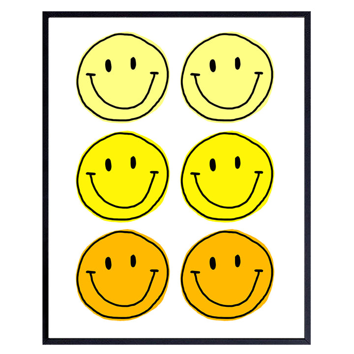 Retro style Smiley Face Art - Yellow Wall Decor - College Dorm Room Decor - Teen Kids Room Decor - Trendy Preppy Room Decor Aesthetic - Funky Wall Art - Cute Little Girls Bedroom Decor - Happy Decor