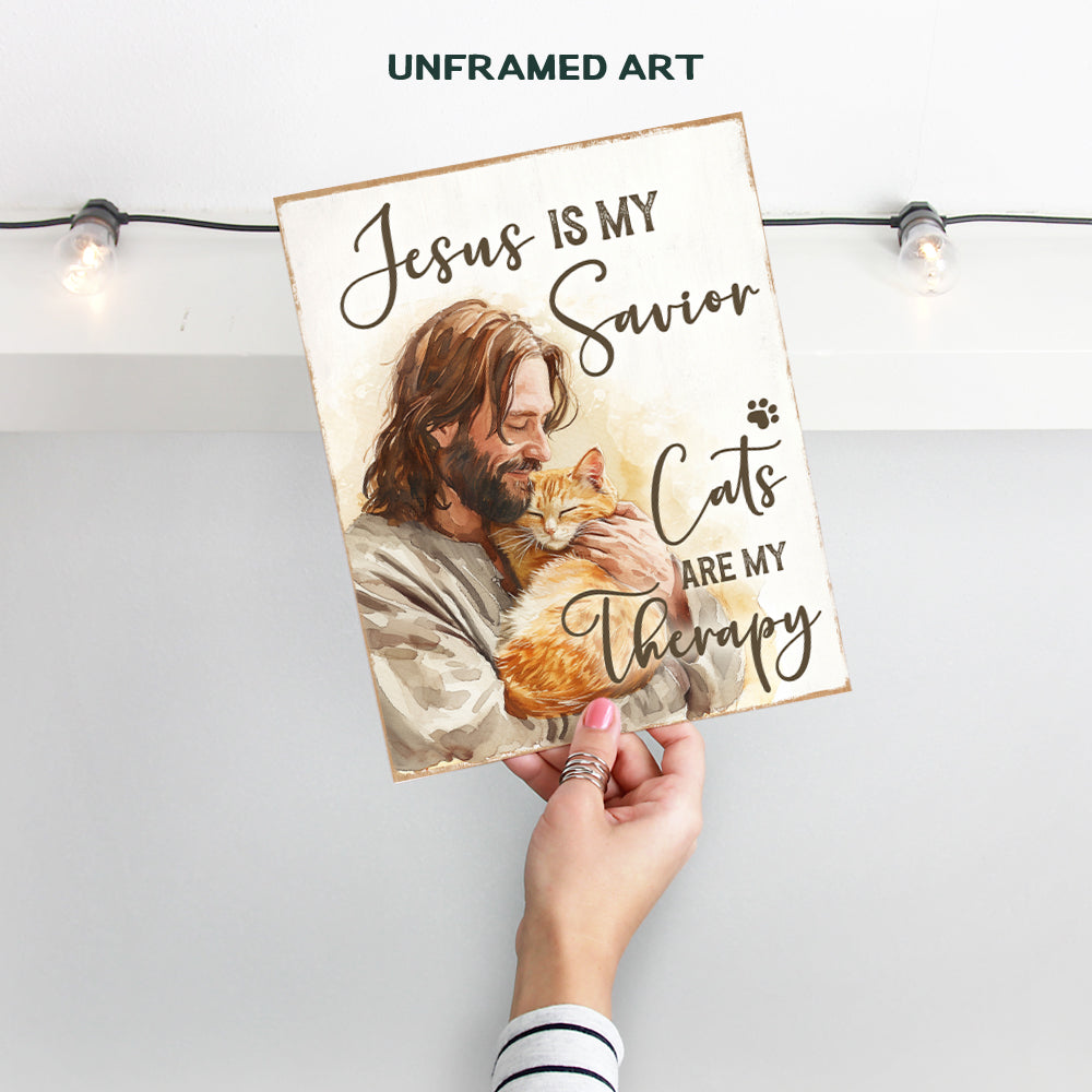 Jesus Christ Cat Wall Art & Decor - Cat Lover Cute Cat Christian Wall Decor - Christian Gifts for Girls, Cat Mom, Cat Dad - Religious Farmhouse Style spiritual Home Decor - Rustic funny Quotes Decor